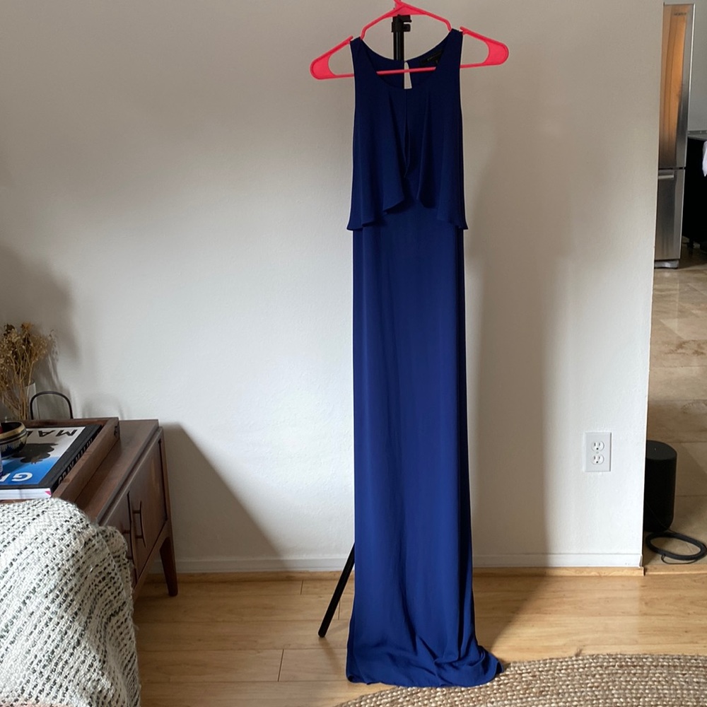 BCBGMAXAZARIA - XS navy blue maxi dress, open back with tie